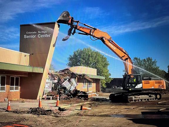 A photo of the colorado springs senior center being demolished