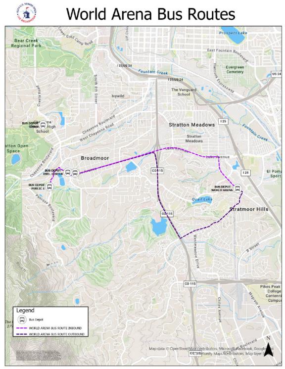 World Arena bus route map