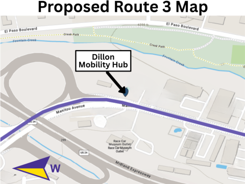 Map of the proposed changes to Mountain Metro's route 3. Read the text above this map for detailed changes.