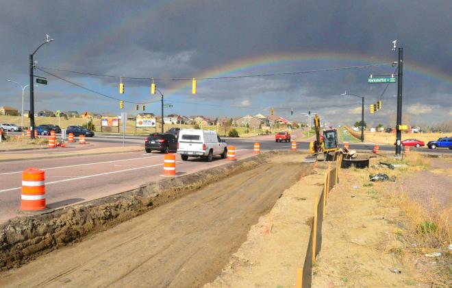 Intersection of Dublin and Marksheffel with a rainbow over it