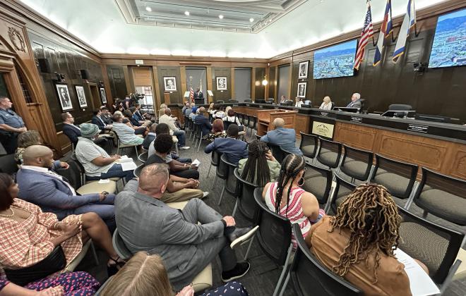 Mayor Yemi Mobolade delivers the 2024 State of the City address at the Colorado Springs City Council Chambers.