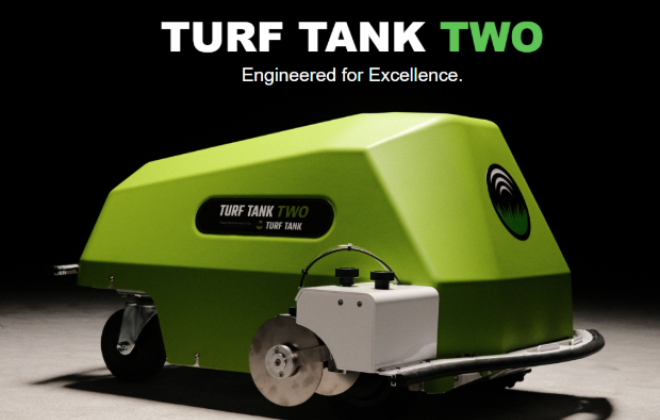 Promo graphic for "Turf Tank Two" that reads "engineered for excellence"